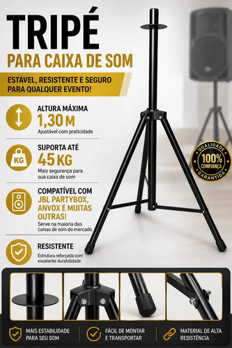 Tripe De Caixa De Som Reforçado E Prático Pedestal Até 60kg