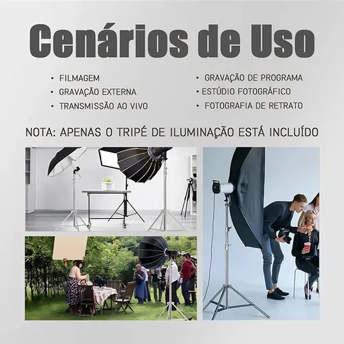 Tripé Profissional Aço Inox 2,8m Para Estúdio Foto E Vídeo