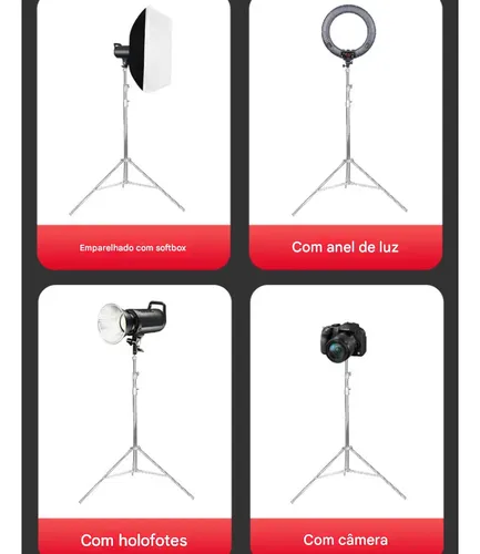 Tripé Profissional Aço Inox 2,8m Para Estúdio Foto E Vídeo