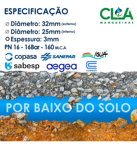 Tubo/ Mangueira Pead Padrão Sabesp/copasa 32mm - 200 Metros Azul