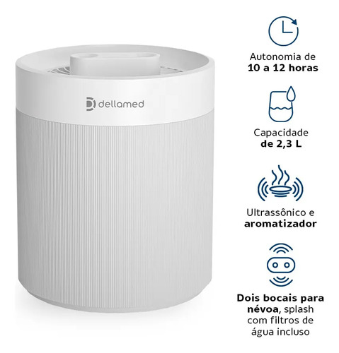 Umidificador De Ar Ultrassônico Dellamed Light Branco 2,3L