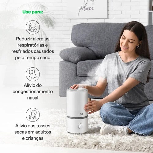 Umidificador De Ar Ultrassônico Easy Air 1,8L Branco Bivolt Com Aromaterapia Névoa Silenciosa Multi Saúde - HC290 Ambiente