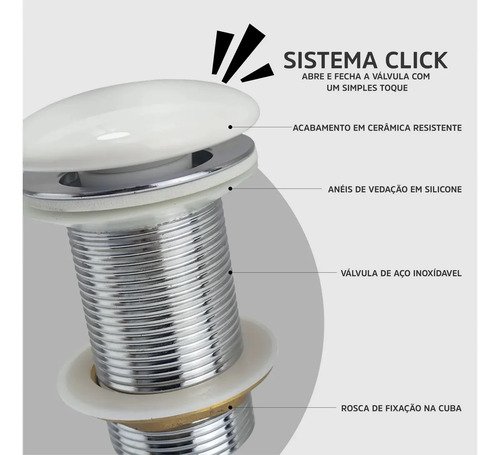 Válvula Porcelana De Click Lavatório Branca 1 1/4 Louça Branco Brilhante