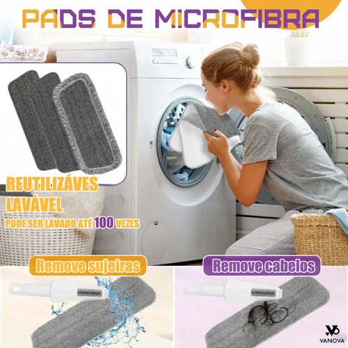 Vanova Mop Spray 360 Reservatório 800ml Cabeça Giratória 360 Microfibra Lavável 3 Panos Cabo de Alumínio Leve Para Piso Laminado Porcelanato Vinílico Madeira Selada