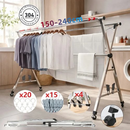 Varal chao roupa retratil 3 andares dobravel aco inoxidavelr