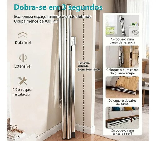 Varal Chão Roupa Retrátil 3 Andares Dobrável Aço Inoxidávelrodas 80kg Gaonas Varal De Chão Grande De Roupas, 20 * Ganchos À Prova De Vento, 12 * Clipes, 4 * Sapateiras