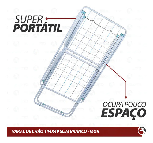 Varal De Chão Abas Slim Dobrável Retrátil Aço Reforçado Mor