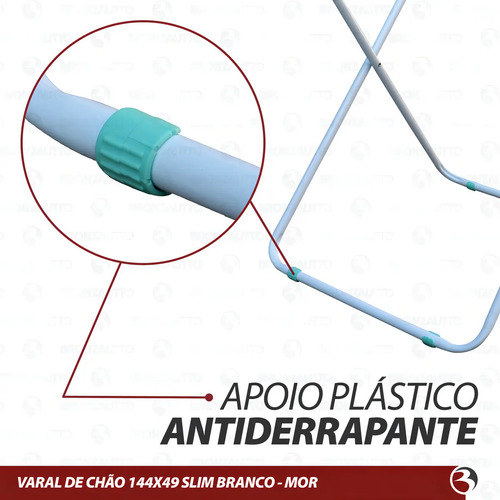 Varal De Chão Abas Slim Dobrável Retrátil Aço Reforçado Mor