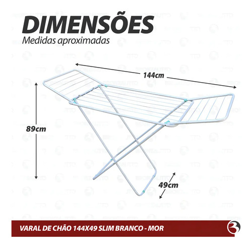Varal De Chão Abas Slim Dobrável Retrátil Aço Reforçado Mor