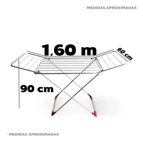Varal De Chão Alumínio Gigante Seca Roupas Com Abas Grande