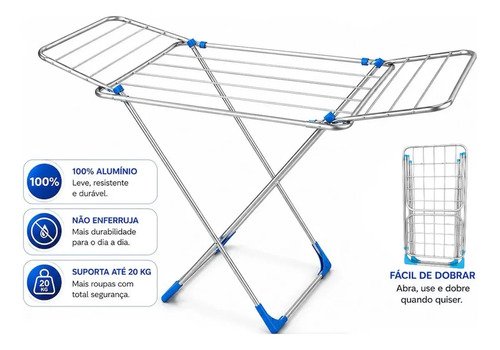 Varal de chao c abas 100 aluminio 137cm reforcado dobravel p