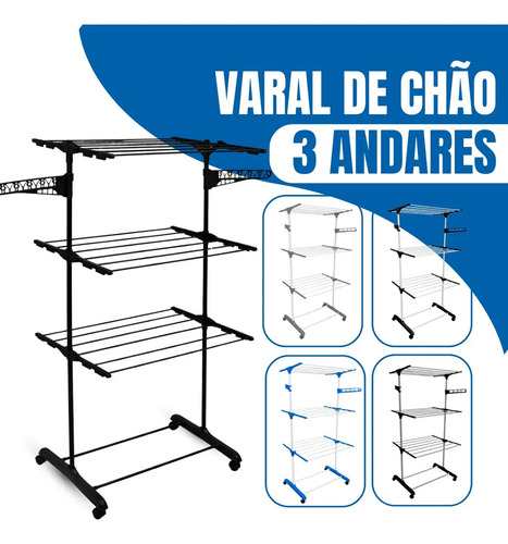 Varal de chao epsilon 3 andares dobravel com rodas