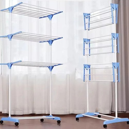 Varal De Chão Grande De Roupas 3 Andares Dobrável Cor Azul Kontuz 170 cm
