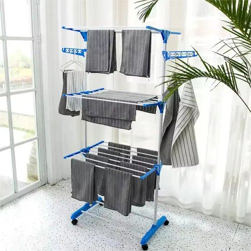 Varal De Chão Grande De Roupas 3 Andares Dobrável Cor Azul Kontuz 170 cm
