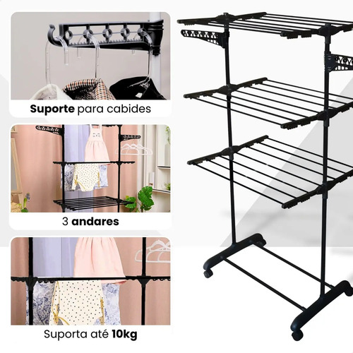 Varal de Chão KONTUZ Portátil com 3 Andares Dobrável para Roupas