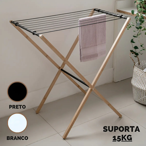 Varal de chao slim de bambu dobravel reforcado 85cm pratico