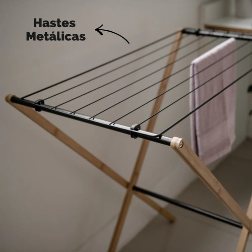 Varal De Chão Slim De Bambu Dobravel Reforçado 85cm Pratico