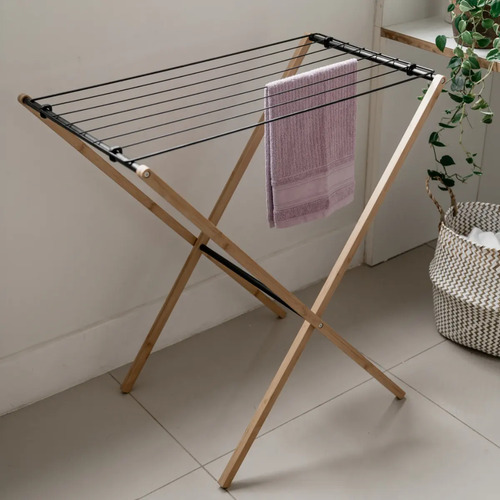 Varal De Chão Slim De Bambu Dobravel Reforçado 85cm Pratico