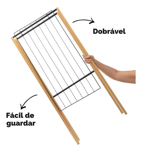 Varal De Chão Slim De Bambu Dobravel Reforçado 85cm Pratico