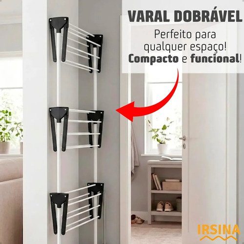 Varal Dobrável De Chão 3 Andares De Roupas Grande Com Rodinha Resistente Durável Irsina