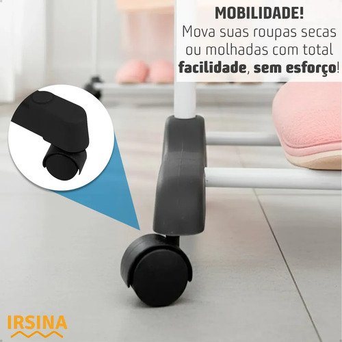 Varal Dobrável De Chão 3 Andares De Roupas Grande Com Rodinha Resistente Durável Irsina