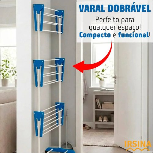 Varal Dobrável De Chão 3 Andares De Roupas Grande com Rodinha Resistente Durável Irsina