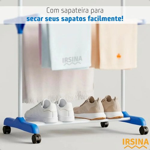 Varal Dobrável De Chão 3 Andares De Roupas Grande com Rodinha Resistente Durável Irsina