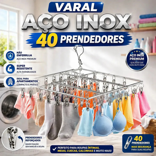 Varal suspenso para roupas intimas em aco inox com 40 prende
