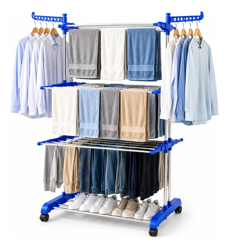 Varal vertical dobravel grande com rodinhas 3 andares