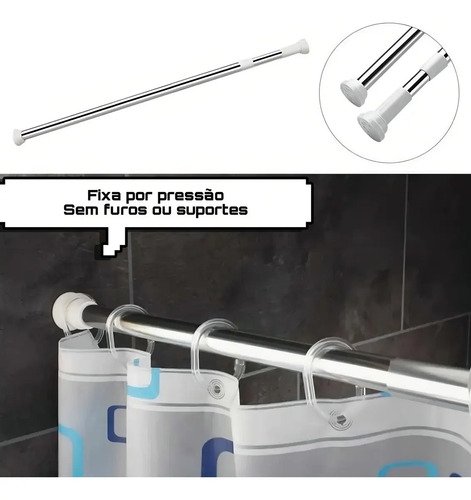 Varão Extensível Box Banheiro Provador Cortina 70cm A 120cm Prateado