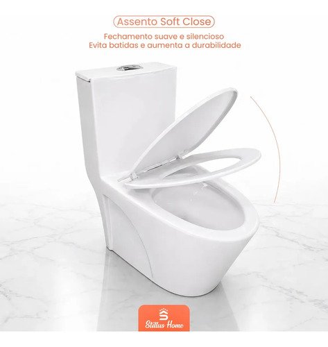Vaso Sanitário Monobloco Barcelona Branco Completo com Caixa Acoplada Assento Soft Close Duplo Acionamento Dual Flush 3/6L Saída Vertical Cerâmica Premium Design Moderno Fácil Limpeza Stillus Home