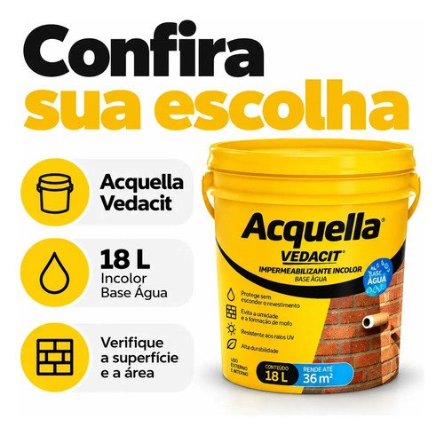 Vedacit 18L impermeabil incolor Fachada Telhado Acquella base agua