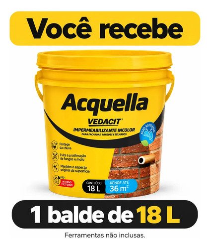 Vedacit 18L impermeabil incolor Fachada Telhado Acquella base agua