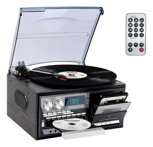 Vedo toca discos vintage 9 em 1 com bluetooth radio amfm