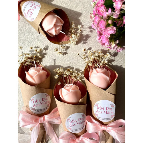 Vela aromatica botao de rosa em buque presente dia das maes 1