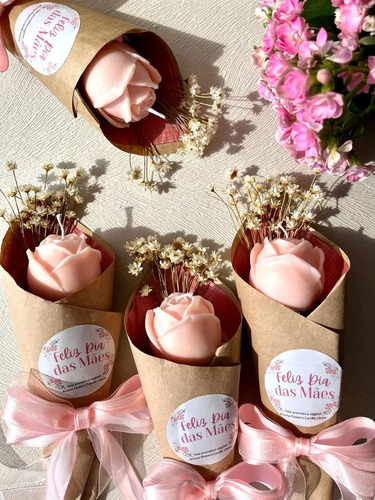 Vela Aromática Botão De Rosa Em Buquê Presente Dia Das Mães