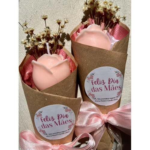 Vela Aromática Botão De Rosa Em Buquê Presente Dia Das Mães