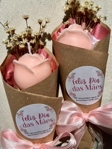 Vela Aromática Botão De Rosa Em Buquê Presente Dia Das Mães