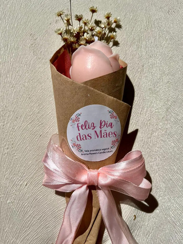 Vela Aromática Botão De Rosa Em Buquê Presente Dia Das Mães