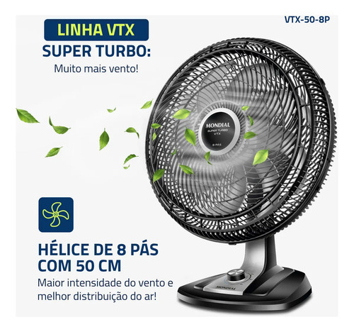 Ventilador 50cm Super Turbo 8 Pás Mondial 150W - VTX-50-8P
