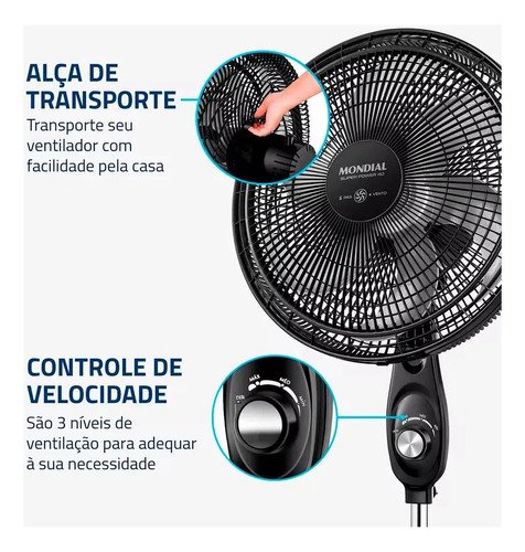 Ventilador de Coluna 40cm Super Power VSP40C 6 Pás 3 Velocidades Mondial 127v