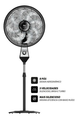 Ventilador de Coluna Silencioso WAP Flow Turbo 180W 8 Pás com Ajuste de Altura e 3 Velocidades