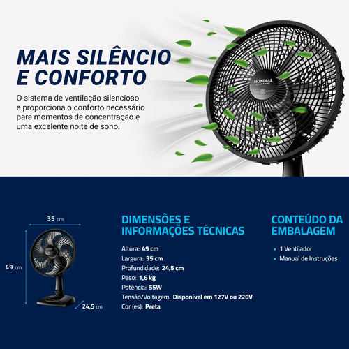 Ventilador De Mesa 30cm Super Power 60w Vsp-30-b Turbo