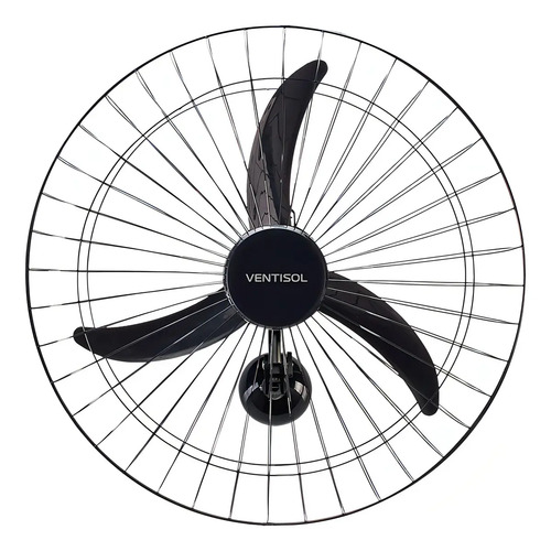 Ventilador de parede Ventisol New 60cm com 3 pás de Plástico preto estrutura new cromado, 60cm de diâmetro