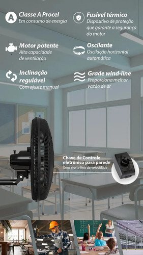 Ventilador De Parede Ventisol New Azul 3 Velocidades Estrutura Preto Diâmetro 50 Cm Material Das Pás Plástico 127