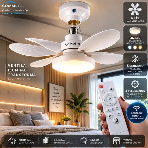 Ventilador de teto 60w silencioso lampada forte com led cont