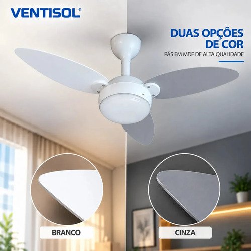 Ventilador De Teto Inverter Elluz 3 Pás Branco E Cinza Com Controle Remoto Ventisol
