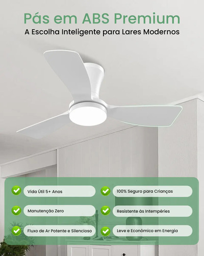 Ventilador de Teto Moderno 36" com Luz LED e Controle Remoto