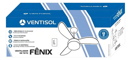 Ventilador De Teto Ventisol Fênix E-27 Branco 130w Com 3 Pás De Plástico, 960 mm De Diâmetro