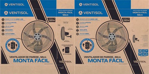 Ventilador Parede 50cm 6Pás Monta Fácil Preto Ventisol